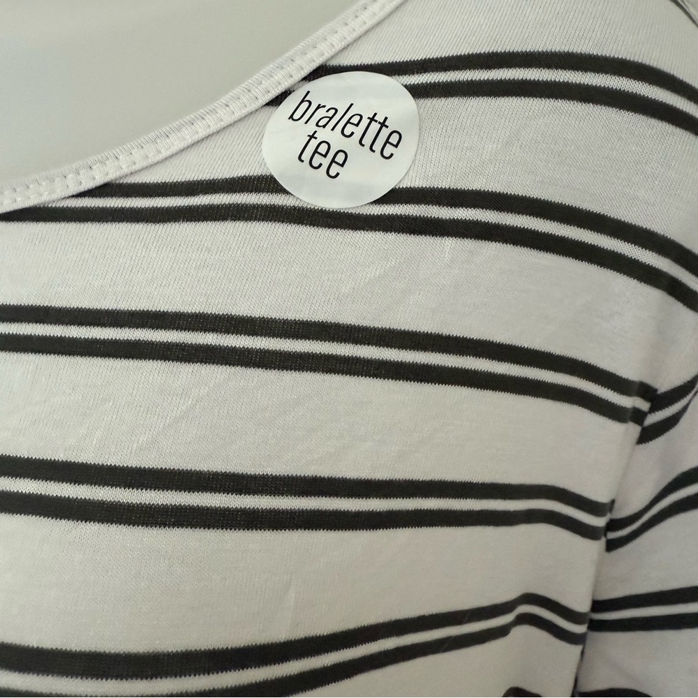 Rue21 Green and White Striped Relaxed Short Sleeve Tee cross cross open Back M - Picture 2 of 8